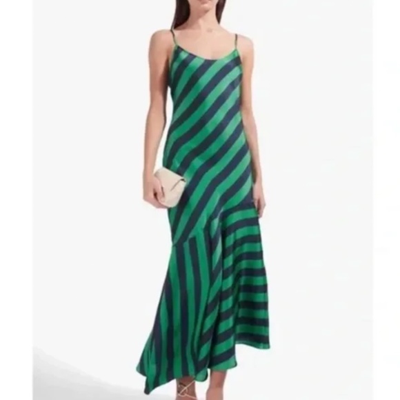 STAUD Green and Black Striped Midi Dress - Picture 1 of 7